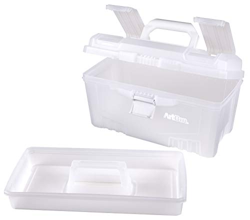 Artbin 6918Ah Twin Top 17 Inch Supply Box, Portable Art & Craft Supply Organizer With Handle, [1] Plastic Storage Case, Translucent #TOP1