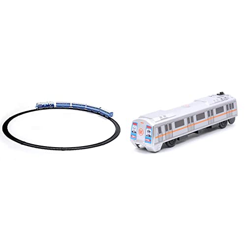 Image of Centy Toys Plastic Indian Passenger Train with Coaches & Railway Track, Pack of 19, Multicolour & Centy Toys Plastic Pull Back Metro Train, Number of Pieces: 1, Silver