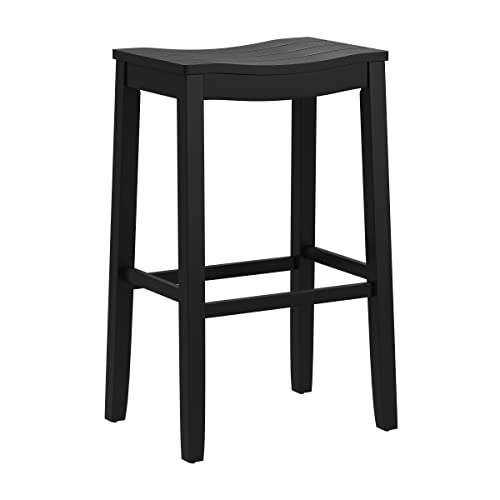 Hillsdale Fiddler Wood Backless Bar Height Stool with Saddle-Style Seat, Black