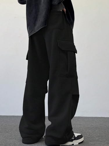 ZAFUL Men's Casual Cargo Pants Hiking Pants Workout Drawstring Jogger Sweatpants Athletic Pants Pocket 0-Black S2