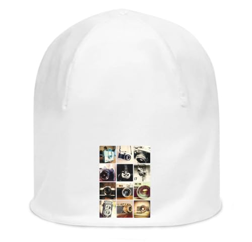 Bonnet blanc coton fin motif appareil photo | Confort et qualité premium