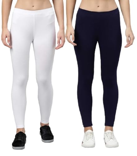 Image of ZAYANQA Combo of 2 Slim Fit Women /Girls Solid Stretchable Cotton Ankle Length Leggings with Ultrasoft Wide Elastic Waistband |Comfortable |Fashionwear|