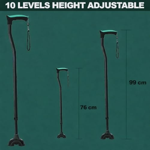 Image of MCP Jindal Premium Height Adjustable Walking Stick (Black) (Thunderbolt-Big Shoe-Black)