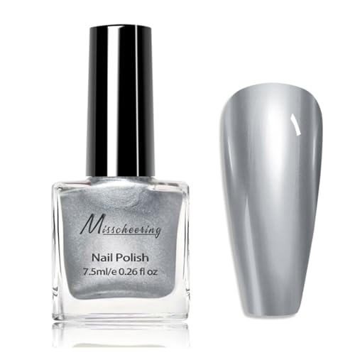 Metallic Silver Nail Polish - Mirror Effect Chrome Reflective Glossy Lacquer - Air Dry Quick Dry No UV Needed
