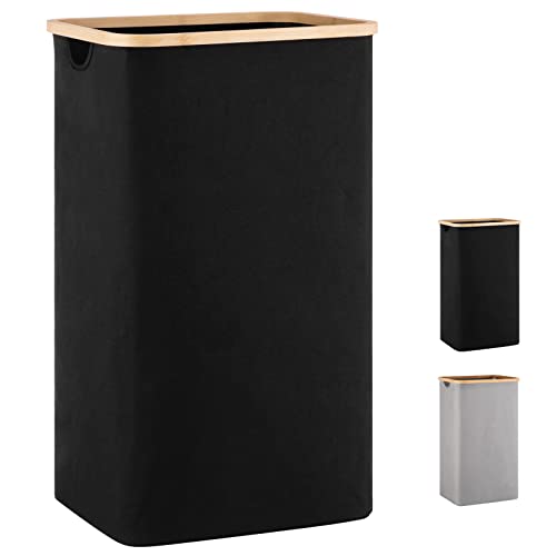100L Large Laundry Basket Storage By Techmilly, 27.6” Tall Laundry Hamper With Bamboo Handles, Waterproof Collapsible Clothes Hamper For Bedroom, Bathroom, Dorm, Black #TOP5