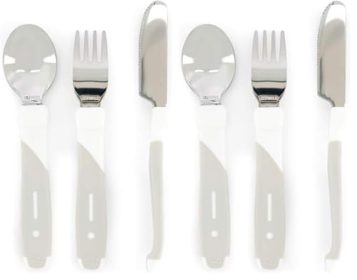 Twistshake Juego de Cubiertos de Aprendizaje para Bebés de Acero Inoxidable, con Tenedor, Cuchillo y Cuchara, Sin BPA, a Partir de 12 Meses, Blanco (Paquete de 2)