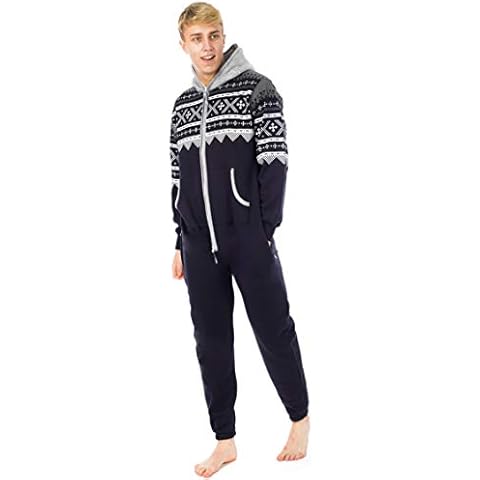 newfacelook Mens Onesie Aztec Print All in One Adult Jumpsuit One Piece Unisex Nightwear Cover