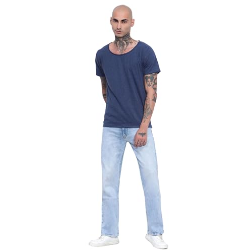 Image of Men's Cotton Scoop Neck T-Shirts, Regular Fit Tshirts Melange Scoop Neck T-Shirt
