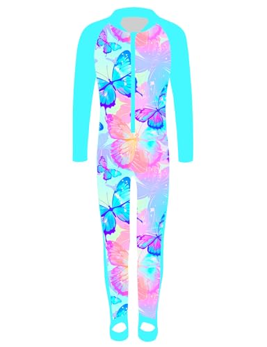 Image of TFJH E Girls Long Sleeve One Piece Swimsuit UPF 50+ Front Zipper Rash Guard Stirrup for Beach