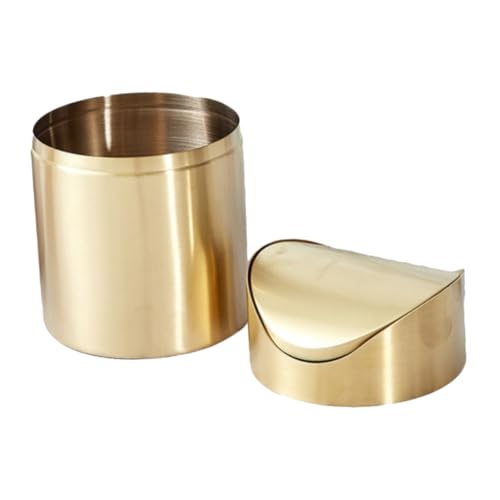 ELAYARD Petite Poubelle De Bureau Dorée En Acier Inoxydable Avec Couvercle Rabattable, Mini Corbeille à Papier Compacte, Pour Bureau, Voiture Et Salle De Bain