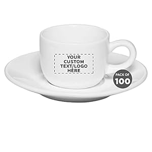 Custom Porcelain Espresso Cups with Saucer 2.5 oz. Set of 100, Personalized Bulk Pack – Perfect for Coffee, Tea, Espresso, Hot Cocoa, Other Beverages – White