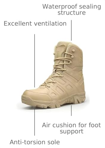 Image of BORAMAX Men's Hiking Shoes Stealth Force Waterproof Black Tactical Boots, Men Leather Side Zip Military Combat Desert Boots