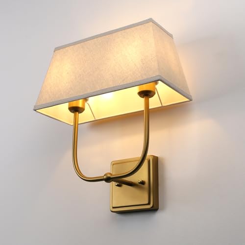 Vintage-2-Lights-Wall-Sconces-with-Linen-Fabric-Lampshade-Double-Head-Bathroom-Vanity-Lights-Fixture-in-Antique-Brass-Indoor-Wall-Lamps-for-Bedroom-Living-Room-Hallway-Stairway Vintage 2 Lights Wall Sconces with Linen Fabric Lampshade Double Head Bathroom Vanity Lights Fixture in Antique Brass Indoor Wall Lamps for Bedroom Living Room Hallway Stairway