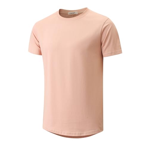 Image of YININF Men's T-Shirts Hipster Short Sleeve Solid Color Crew Neck Cotton Soft Fitted Tees