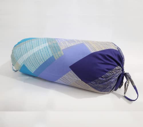 Image of Swayam Set of 2 Pure Cotton Bolster Cover | 30x30 Inch | Soft Breathable Masnad Cover 210TC | Durable & Washable | Geometric Print Bolster Cover for Diwan, Bed & Sofa - Blue