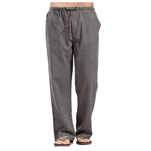 GKZA Mens Casual Cotton Linen Pants Elastic Waist Lightweight Loose Fit Summer Cotton Beach Yoga Trousers (Dark Gray,XXL) YM142