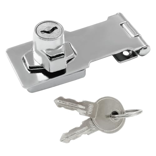 Image of Bivethoi 2Pcs Keyed Hasp Locks, 3 Inch, Stainless Steel, Silver | Twist Knob Keyed Locking Hasp, Keyed Different, For Small Doors, For Cabinets