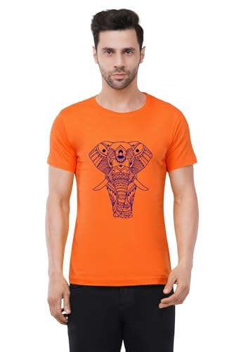 Image of Caseria Men's Cotton Printed T-Shirt -Designer Elephant | 100% Cotton | Half Sleeves | Regular Fit | Printed | Round Neck | Graphic T Shirt