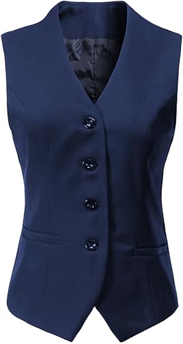 Gowjog Damen Weste Anzugweste Gefüttert Button Up V-Ausschnitt Smoking Vintage Jacke Dressy Ärmellos Westen(Marineblau,L) Gowjog Damen Weste Anzugweste Gefüttert Button Up V-Ausschnitt Smoking Vintage Jacke Dressy Ärmellos Westen(Marineblau,L)