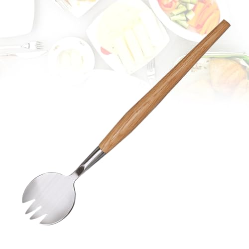 Hohopeti Forchetta per Insalata in Acciaio Inox Manico in Legno, Forchetta Multifunzionale per Servire Cibo, Posata Ergonomica per Uso Quotidiano in Casa e Ristoranti