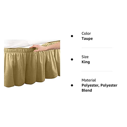 Pleated Three Sides Fabrics Wrap Around Style Egyptian Cotton Elastic 17 Inch Drop Dust Bed Skirt For Twin/Full,Queen,King Size Beds(King, Taupe). #TOP3