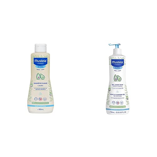 Mustela Bébé Gentle Champú Delicate Hair - 500 ml & Gel dermolimpiador lavante sin jabón cabello y cuerpo, 750 ml