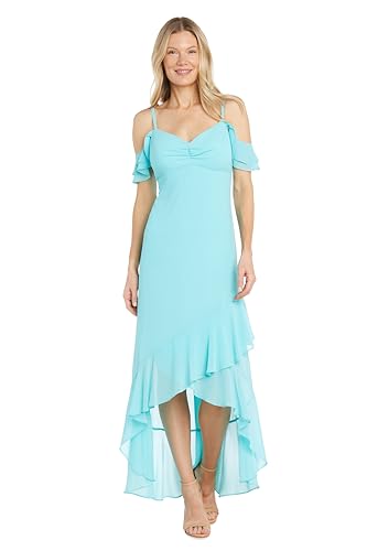R&M Richards Women's Off-The Shoulder Chiffon Hi-Lo Flounce Hem Dress W/Sweetheart Neck & Spaghetti Straps Aqua at Amazon Women's Clothing store