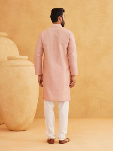 Sojanya (Since 1958 Men'S Silk Blend Striped Pink Kurta & Off-White Churidar Pyjama Set4