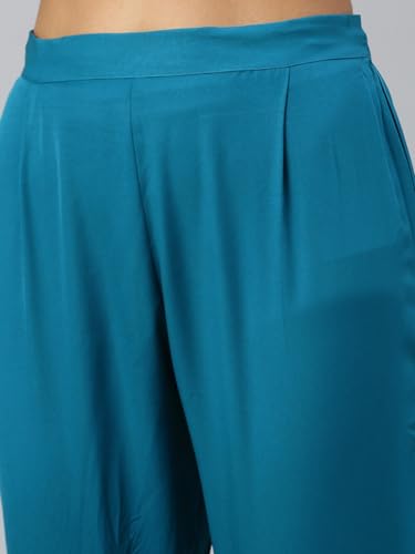 Image of Hritika Women's Faux Georgette Regular Kurta Set (HRKB0070RAMA L Blue