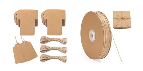 Étiquettes en Papier et 100m Ficelle de Jute pour Paquets Cadeaux