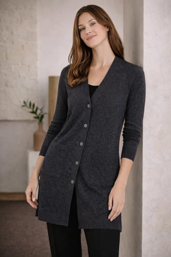 Image of State Cashmere Women's Button Front Cardigan 100% Pure Cashmere V Neck Fashion Sweater Dress with Pockets