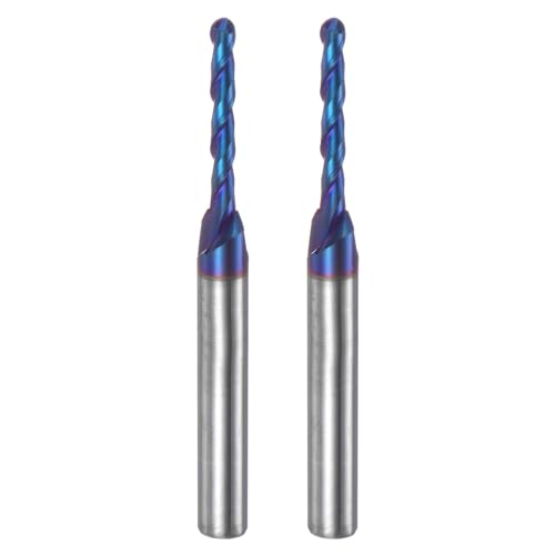 sourcing map 2pcs Ball Nose End Mill CNC Router Bit, 1/16 Radius 1/4 Shank Solid Carbide Nano Coated Upcut Spiral 2 Flutes Cutter Milling Tool, 1/8 Dia 2-1/2 Total Length