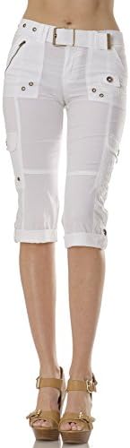 Helium London Womens Stretch Poplin Cargo Capri with Woven Belt