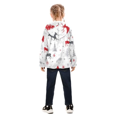 OTVEE Christmas Deer with Tree Pattern Kids Hoodie Jacket Fall Spring Full Zip Warm Outwear Coat4