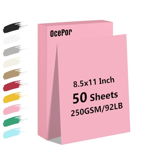 OcePor 50 Sheets Pinks Valentine's Day Cardstock Paper, Colored Printer Paper 8.5 x 11, Card Stock Thick Construction for Craft,Scrapbook,Office Printing, Invitations, Certificates,92 lb/250gsm