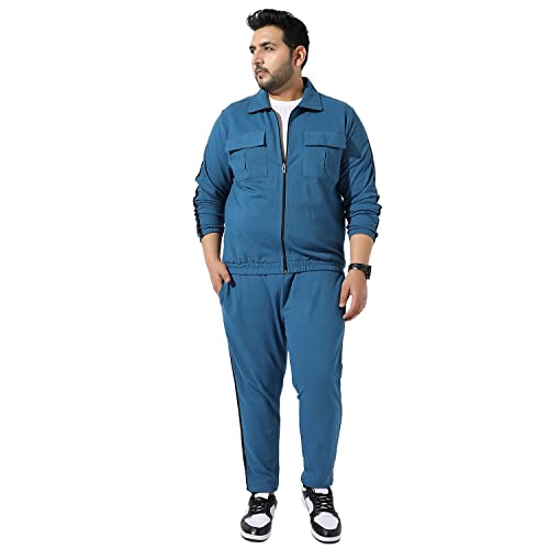 Image of Instafab Plus Men's Solid Blue Co-Ords Set For Casual Wear Regular Fit Cotton Blend Fabric Stretchable Clothing Set Crafted With Comfort Fit & High Performance For Everyday Wear