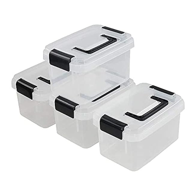 Plastic Storage Boxes, 4 Pack Small Clear Bins with Lids