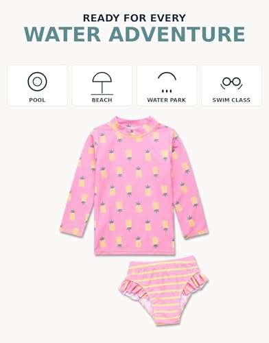 Image of VAENAIT BABY Girls Rash Guard Swimsuit UPF 50+ Long Sleeve Toddler Bathing Suit Ribbon Stawberry Floral Fruit for 2~8Years