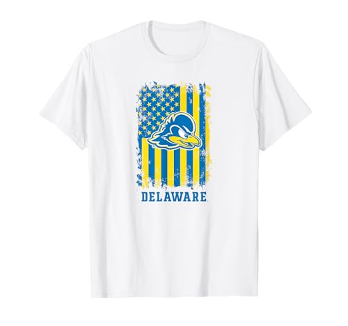 Delaware Fightin' Blue Hens Patriotic Retro American Flag T-Shirt