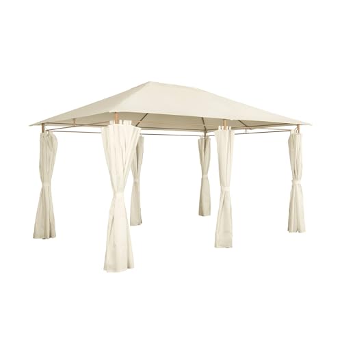 sweeek - Tonnelle 3x4 m - Divio - Imitation Bois. Toile écru - Pergola avec Rideaux. Tente de Jardin. Barnum. chapiteau. réception