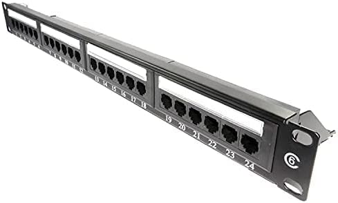 LMS Data 24 Port 1U Rackmount CAT6 and CAT 5 E UTP Patch Panel Plus Back Bar For Data Cabinets (PPAN-24-C6-LC)