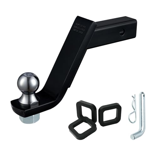 TOPSHINE Trailer Hitch Ball Mount with 2 in Ball & Hitch Pin, Heavy Duty Steel Fits 2 Inch Receiver, 7500lbs Capacity, 6-in Drop, 3pcs Hitch Receiver Silencer Pad Included, Black