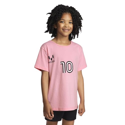 Image of Messi Girls' Lifestyle Short Sleeve T-Shirt, Slim-fit Graphic Tee, Cotton Blend Fabric