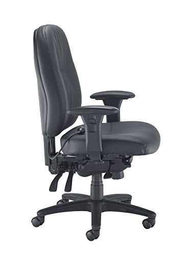 Office Hippo 24-Hours Desk Chair with Seat Slide, Arms and Adjustable Lumbar Support, Fabric, PU Leather, Black, 69 x 67 x 110.5 cm