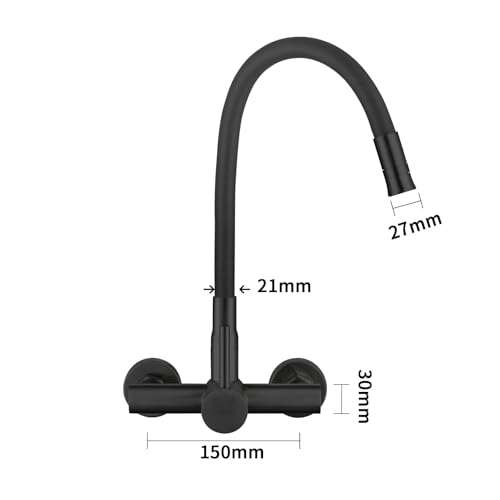 Robinet de cuisine mural avec raccord 3/4 machine et bec flexible noir à double jet - 7