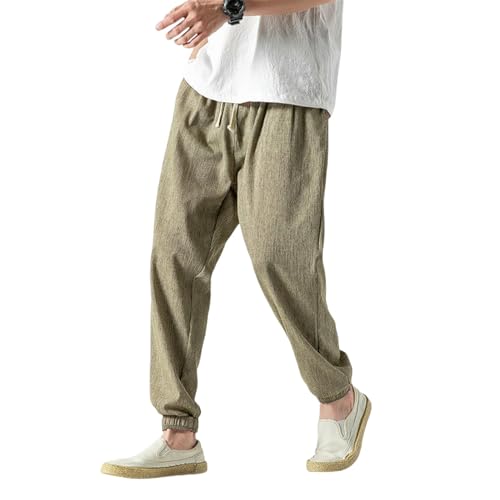 Men's Summer Japanese Style Casual Chinese Lantern Cotton Linen Harem Jogger Long Pants
