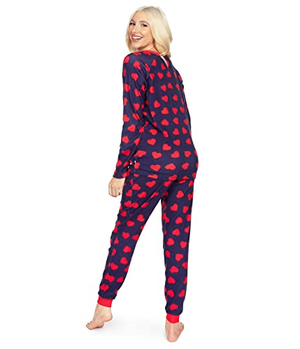 Tipsy Elves Navy Blue Womens Hearts On Fire Pajama Set Size Medium #TOP4