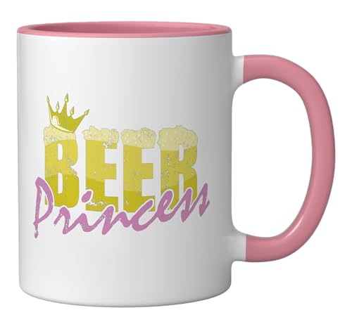 Taza de cerámica Beer Princess 11 oz rosa/blanca miniatura 2