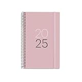 Miquelrius - Agenda 2025, Agenda anual 117x182 mm, Agenda semana vista, Cubierta cartón forrado plastificado, Espiral, Cierre goma elástica, Papel 80 g/m², Español, Inglés y Portugués, Arena