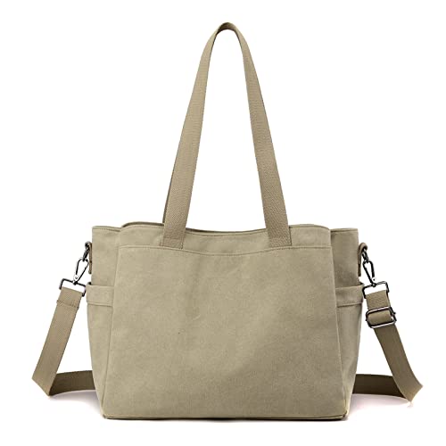 CORIOS Damen Schultertasche Canvas Handtasche Casual Tragetasche Große Kapazität Umhängetasche Multifunktionale Henkeltaschen Tote Beutel für Schule Arbeit Shopper Reise Khaki